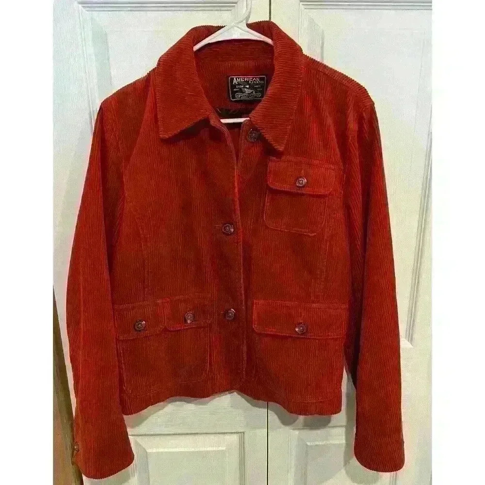 American Living Womens Corduroy Jacket Sz Large Rust Orange